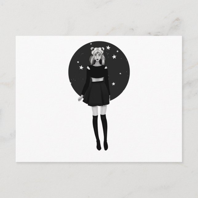 Carte Postale Aquarelle gothique de la lune de voile (Devant)