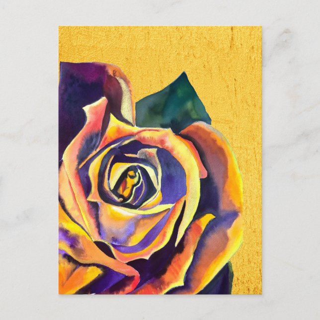 Carte Postale Aquarelle gothique Rose dorée (Devant)