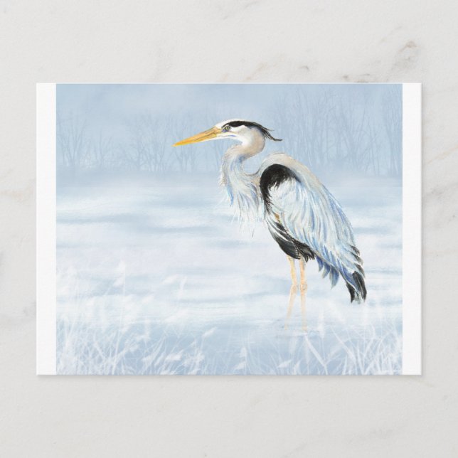 Carte Postale Aquarelle Grand Héron Bleu Nature sauvage (Devant)