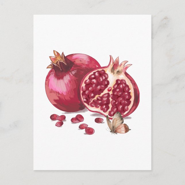 Carte Postale Aquarelle grenade et papillon (Devant)
