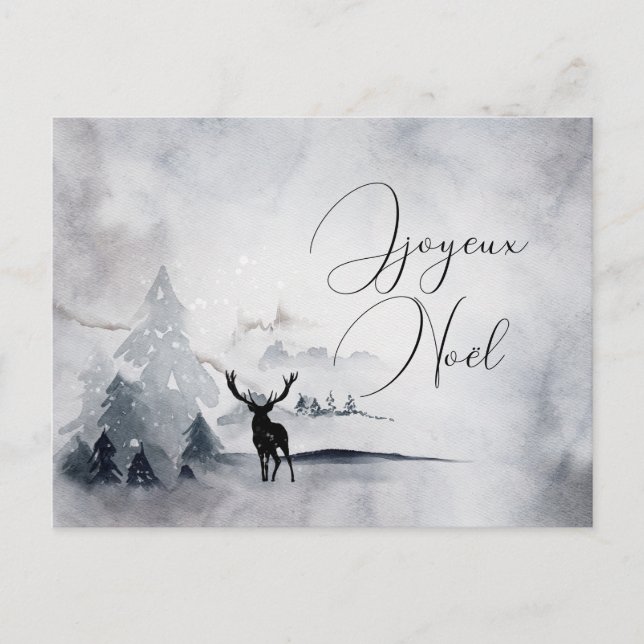 Carte Postale Aquarelle gris rustique de rennes d'hiver (Devant)
