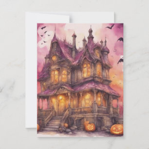 Carte Postale Aquarelle Halloween House AI Art