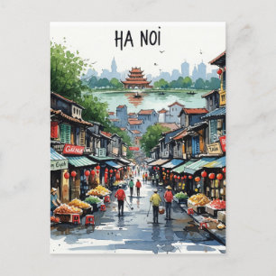 Carte Postale Aquarelle Hanoi Vietnam