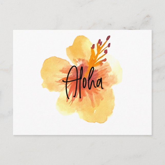 Carte Postale Aquarelle Hawaii Hibiscus Jaune Floral Moving (Devant)