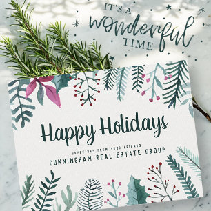 Carte Postale Aquarelle Holly Foliage   Salutations