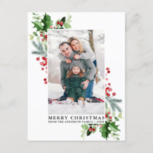 Carte Postale Aquarelle Holly Noël Green Photo de famille