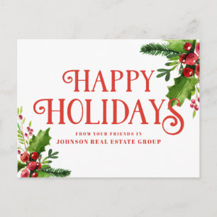 Carte Postale Aquarelle Holly    Salutations de vacances