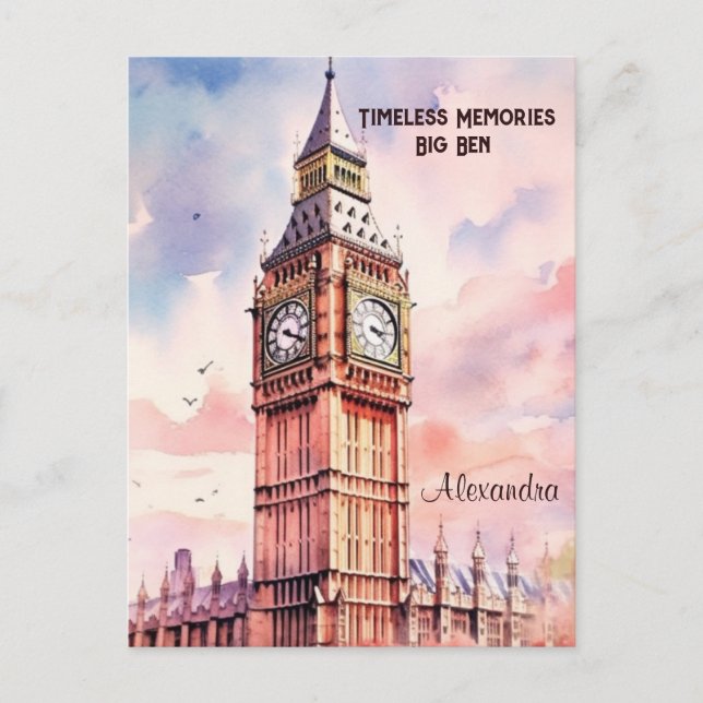 Carte Postale Aquarelle Icone Landmark City Londres Big Ben (Devant)