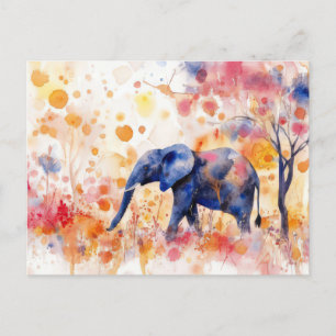 Carte Postale Aquarelle Illustration d'un éléphant avec des fleu