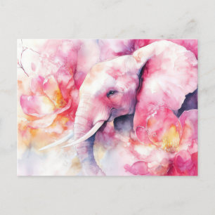 Carte Postale Aquarelle Illustration d'un éléphant avec des fleu