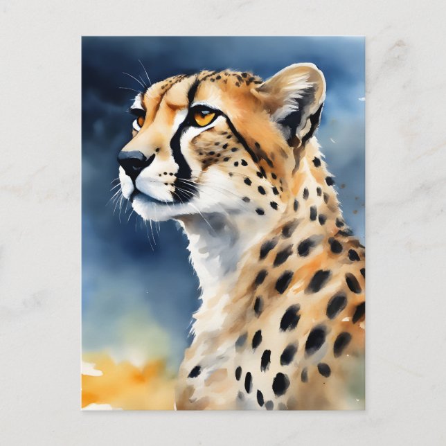 Carte Postale Aquarelle Illustration guépard (Devant)