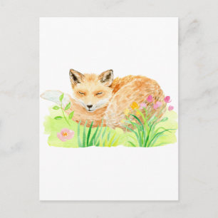 Carte Postale Aquarelle illustration renard dormant