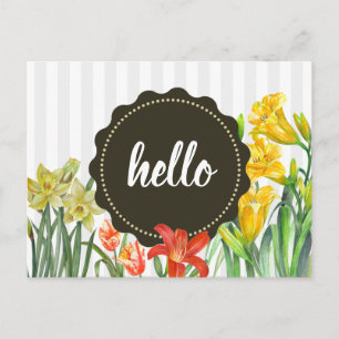 Carte Postale Aquarelle Jaune Orange Fleurs de printemps Design