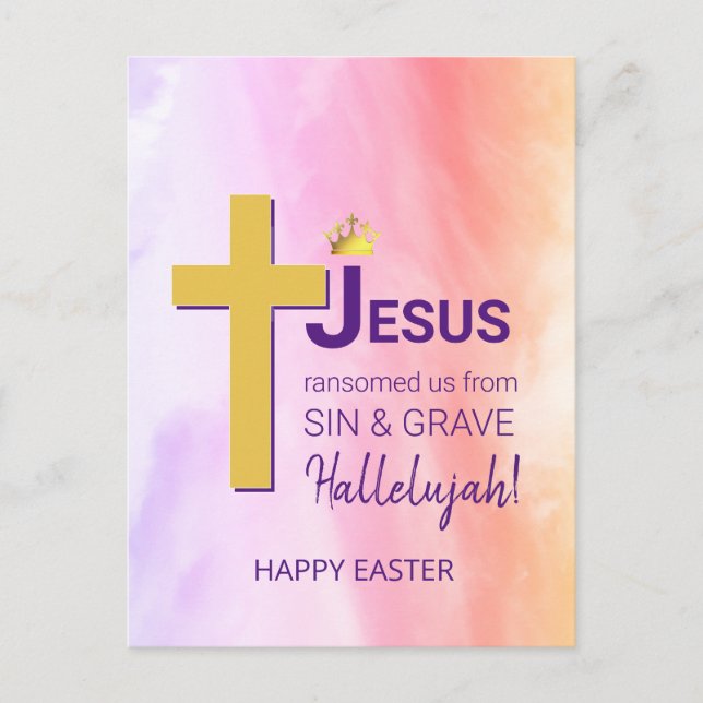 Carte Postale Aquarelle JÉSUS M'A RANSOMÉ Joyeux Pâques (Devant)