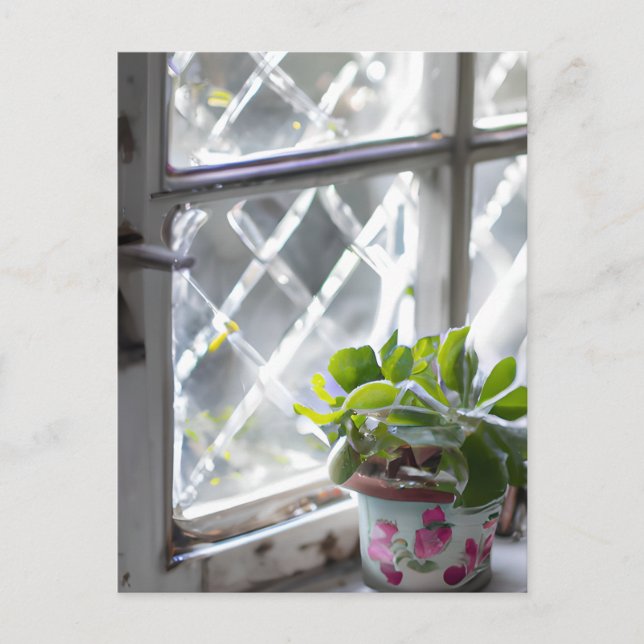 Carte Postale Aquarelle jolie plante dans la fenêtre (Devant)