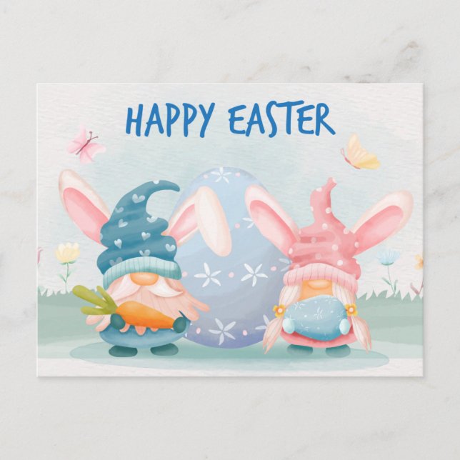 Carte Postale Aquarelle Joyeux Gnomes de Pâques (Devant)