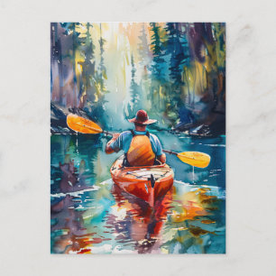 Carte Postale Aquarelle Kayak Peinture