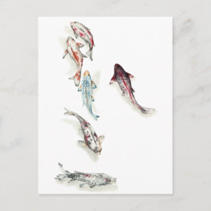 Carte Postale Aquarelle Koi Fish