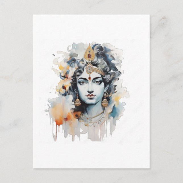 Carte Postale Aquarelle Krishna Peinture (Devant)