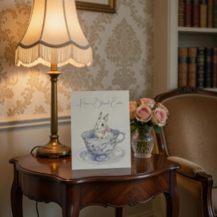 Carte Postale Aquarelle Lapin de Pâques en Teacup