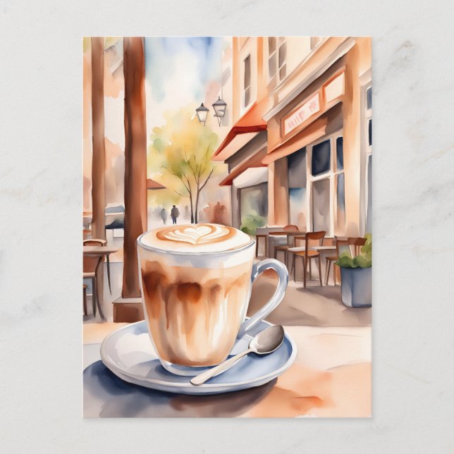 Carte Postale Aquarelle, Latte de caffe, Post-croisement (Devant)