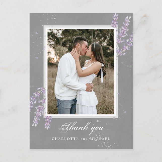 Carte Postale Aquarelle lavande fleurs mariage merci photo (Devant)