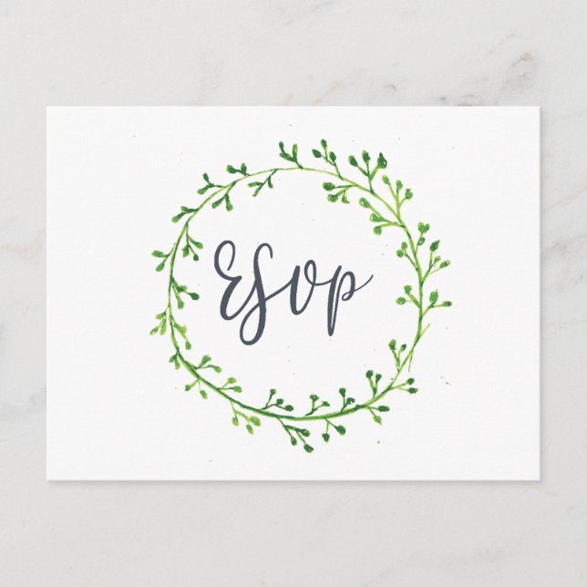 Carte Postale Aquarelle Leafy Wreath Wedding RSVP (Devant)