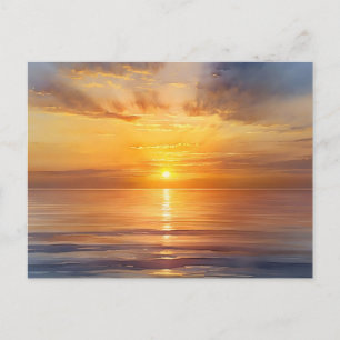 Carte Postale Aquarelle Lever de soleil sur mer calme