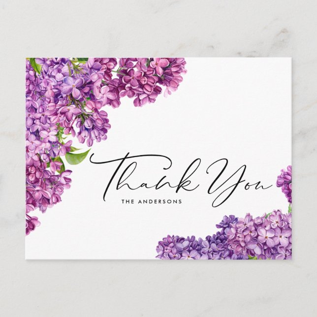 Carte Postale Aquarelle Lilac Fleurs Merci botanique (Devant)