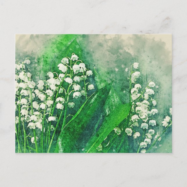 Carte Postale Aquarelle Lily botanique de la vallée (Devant)