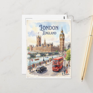 Carte Postale aquarelle Londres Angleterre 