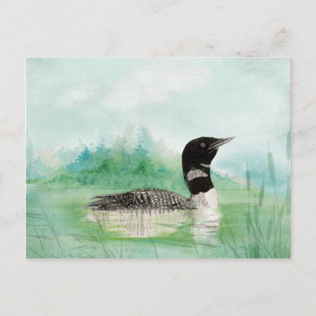 Carte Postale Aquarelle Loon Wilderness Lake Bird Nature Art (Devant)