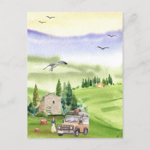 Carte Postale Aquarelle magnifique paysage campeurs
