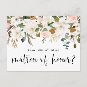 Carte Postale Aquarelle Magnolia Coton Garland Matron d'honneur