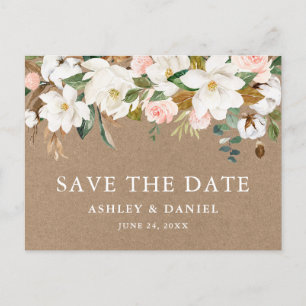 Carte Postale Aquarelle Magnolias Roses Enregistrer La Date Kraf