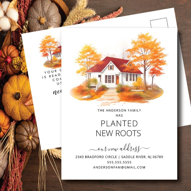 Carte Postale Aquarelle Maison d'automne Moving Faire-part (Créateur téléchargé)
