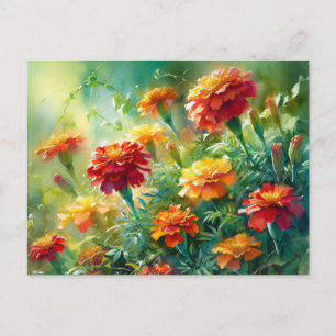 Carte Postale Aquarelle Marigolds et verdure