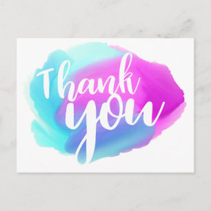 Carte Postale Aquarelle Merci bleu, violet et turquoise