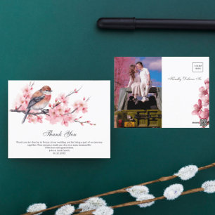 Carte Postale Aquarelle Merci pour le Mariage Fleur de Cerisier 