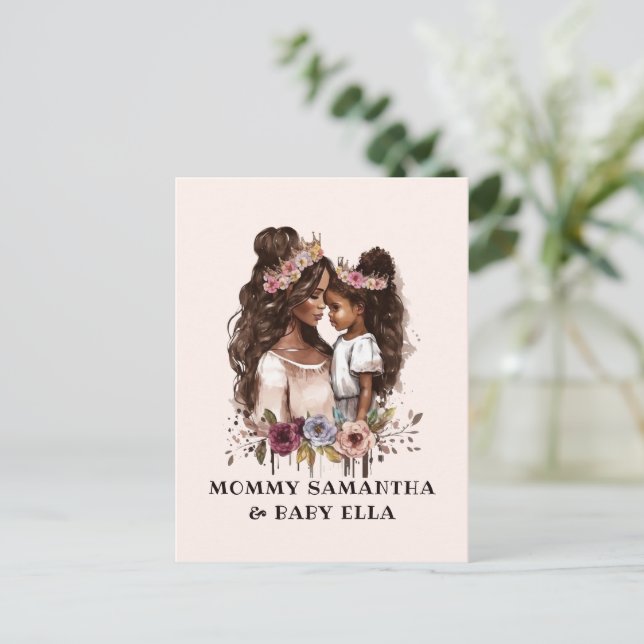 Carte Postale Aquarelle Mère et fille noires (1) (Debout devant)