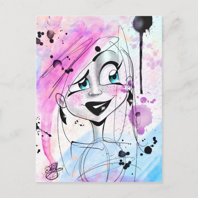 Carte Postale Aquarelle Messy Sketch Girl (Devant)