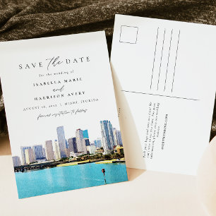 Carte Postale Aquarelle Miami Floride Skyline Save the Date
