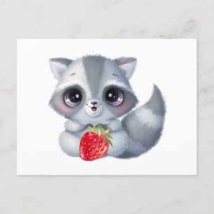 Carte Postale Aquarelle mignonne Bébé Raccoon aux fruits de frai
