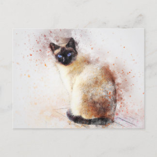 Carte Postale Aquarelle mignonne Chat siamois Abstrait