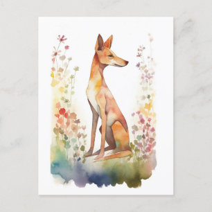 Carte Postale Aquarelle mignonne Chien et Fleurs sauvages