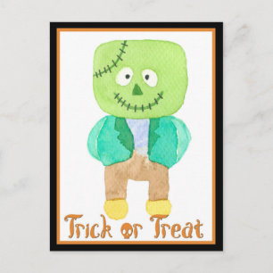 Carte Postale Aquarelle mignonne Halloween Frankenstein Monster