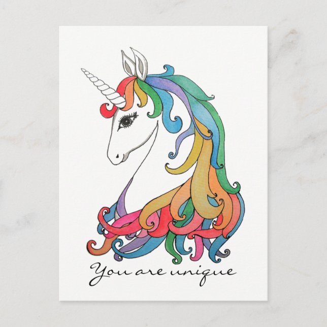 Carte Postale Aquarelle mignonne unicorne arc-en-ciel (Devant)