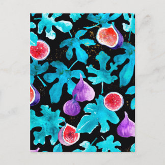 Carte Postale Aquarelle moderne Figues Fruit sur noir