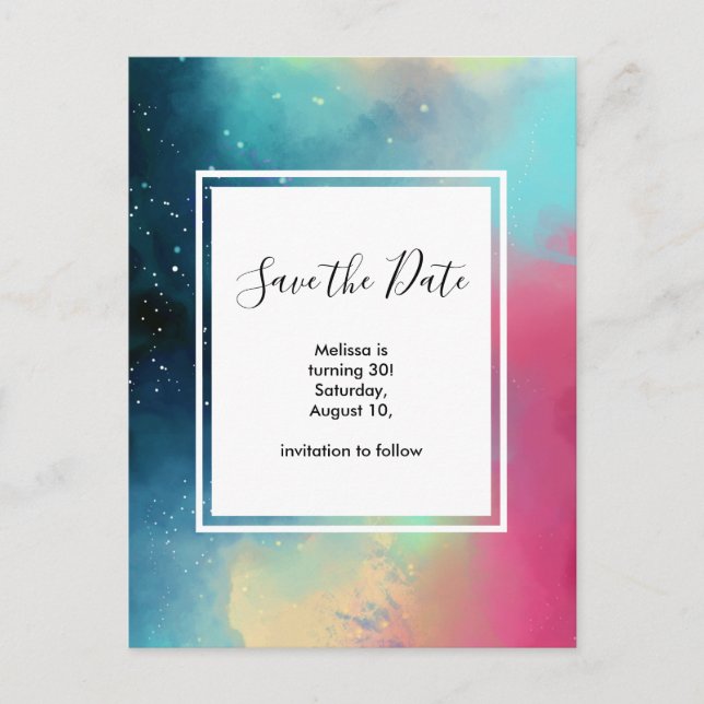 Carte Postale Aquarelle moderne Green & Red Space Nebula (Devant)