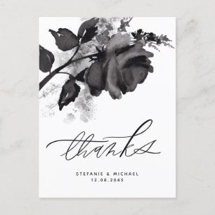 Carte Postale Aquarelle moderne Rose noir Merci Mariage